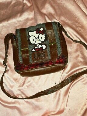 Hello Kitty Brown Plaid Crossbody Bag